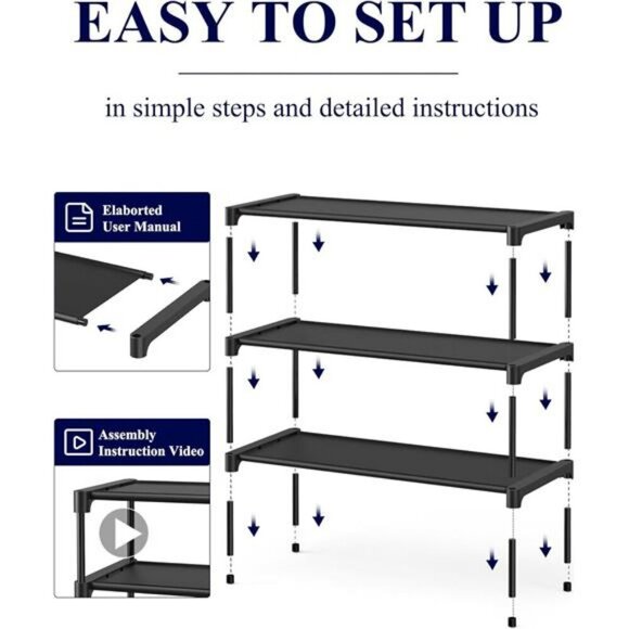 Black Stackable Shoe Rack Organizer Shelf for Closet Entryway Garage Storage - Picture 6 of 7